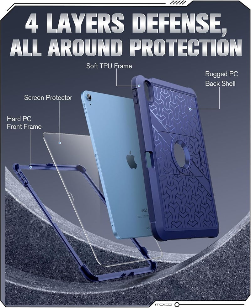 MoKo for iPad (A16) 11th/10th Generation Case 2025/2022, Heavy Duty Shockproof Dual Layer Full Body Protective Cover, Built-in Screen Protector and Kickstand for iPad 11/10.9 Inch, Navy Blue - Image 4